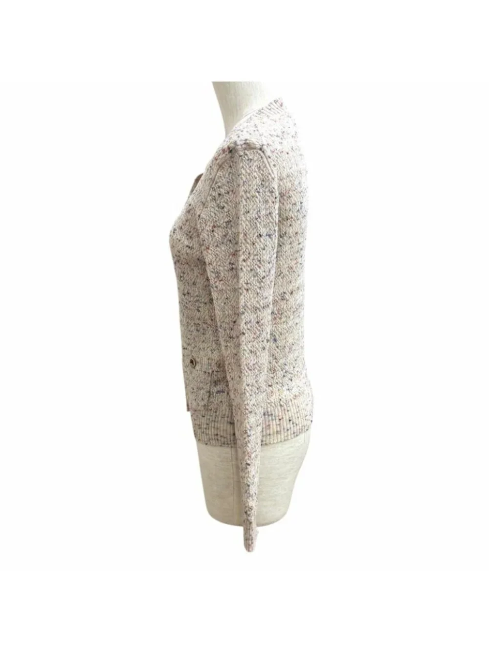 Chanel 25A Wool Blend CC Logo Flower Button Crew Neck Knit Cardigan Multi 36